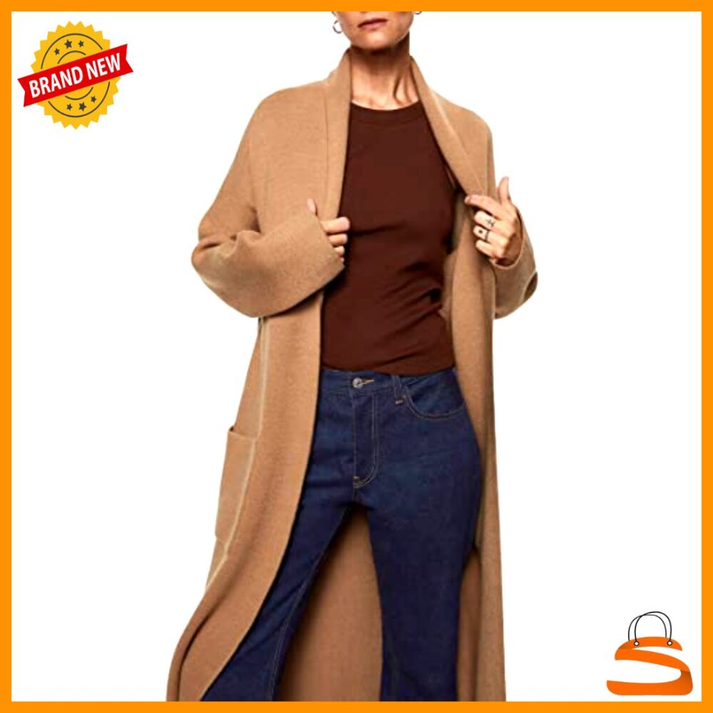 Oversized Knit Maxi Cardigan Open Front Long Sleeve Lapel Coat with Pockets - Picture 2 of 7